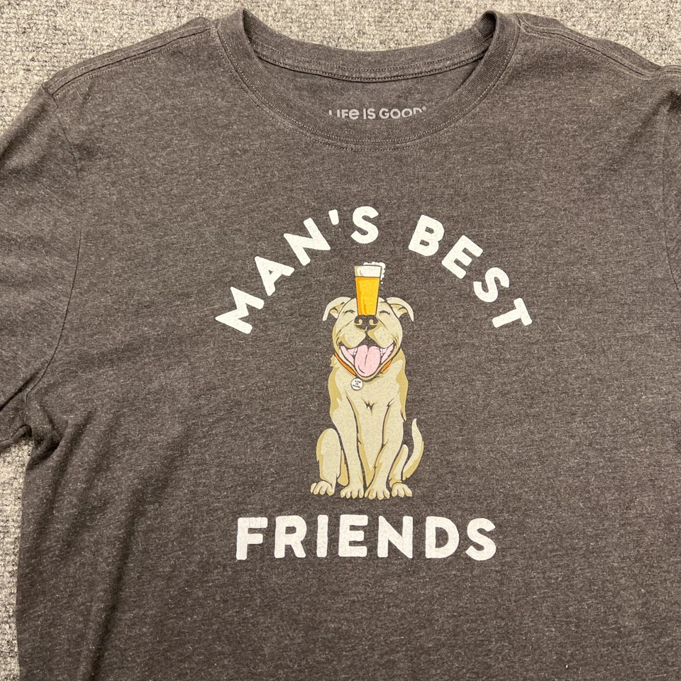 Футболка мужская Life Is Good Man's Best Friends собака пиво маленькая с длинным рукавом серая футболка - Изображение 2 из 4