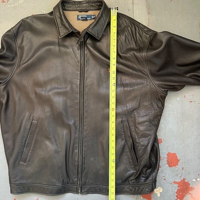 Polo Ralph Lauren Men's Black Plaid Lined Leather Jacket XXL 90s