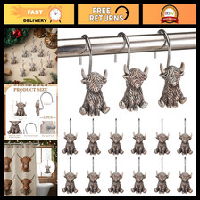 12 Pcs Highland Cow Shower Curtain Hooks - Rustic Stainless Steel Rings for Farm