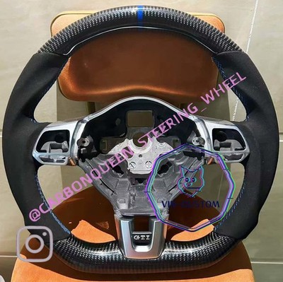 REAL CARBON FIBER Steering Wheel FOR VW GOLF MK6 GTI Jetta  W/BLUE RING /SUEDE