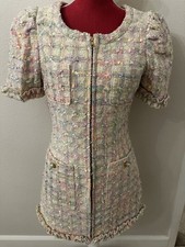 LOVE SHACK FANCY PASTEL TWEED MINI DRESS LACE SIZE 8 NEW W TAGS RARE