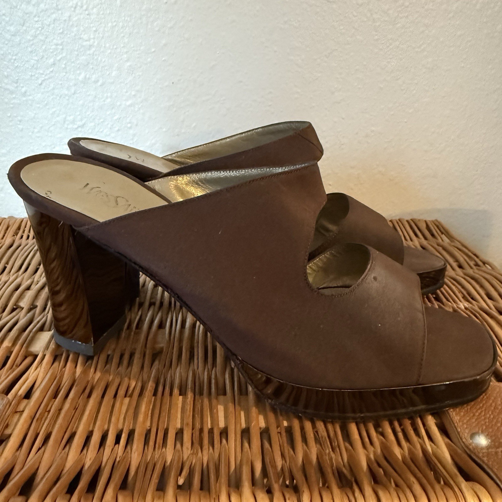 Sandali Yves Saint Laurent tacco misura 8 5 marroni plateau slides DIFETTI PROGETTO