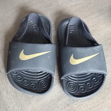 Nike Kawa Baby/Toddler Slides Black/Gold Sandals Sz 6c BV1094-003