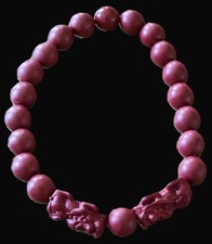 Asiatische Gl&uuml;cksarmband dunkel Rot Gl&uuml;cksdrachen 2 Matte Perlen Gummizug UNISEX
