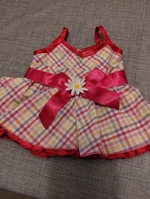 Build a Bear Pink Plaid Dress Sundress Sunflower Bow Summer Teddy Clothes Outfit