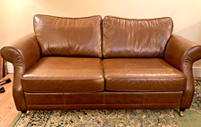 High Quality  Leather Brown TAN 3 Seater Sofa Very Good Sofology Scroll Arms