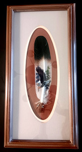 Eagle in Flight Hand Painted Feather & Beads Framed Beverly Hoebel Original