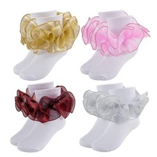 Girls Ruffle Socks Toddler Girl Frilly 8-10 Years Gold,red,pink,grey - 4 Pairs