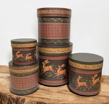 Primitive Country Christmas plaid Reindeer Cardboard 5 nesting boxes farmhouse