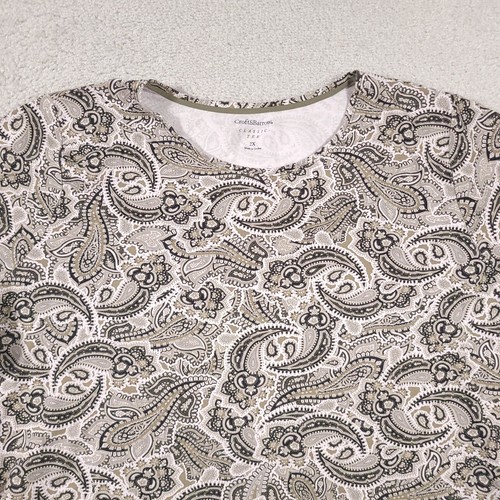 Croft & Barrow Classic Tee Shirt Womens 2X Plus Brown Paisley Print Short Sleeve - 第 3/11 張圖片