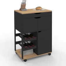 Desserte de cuisine COSY avec placards et range bouteilles bois et noir