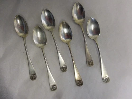 LUNT SHELL 1888 SET 6 STERLING SILVER DEMITASSE SPOONS 4 1/8" UNMONOGRAMMED