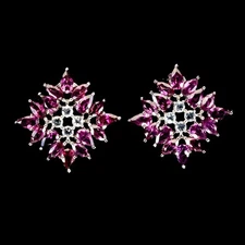 925 Sterling Silver Earrings Pear Rhodolite Aquamarine Natural Gemstone Jewelry