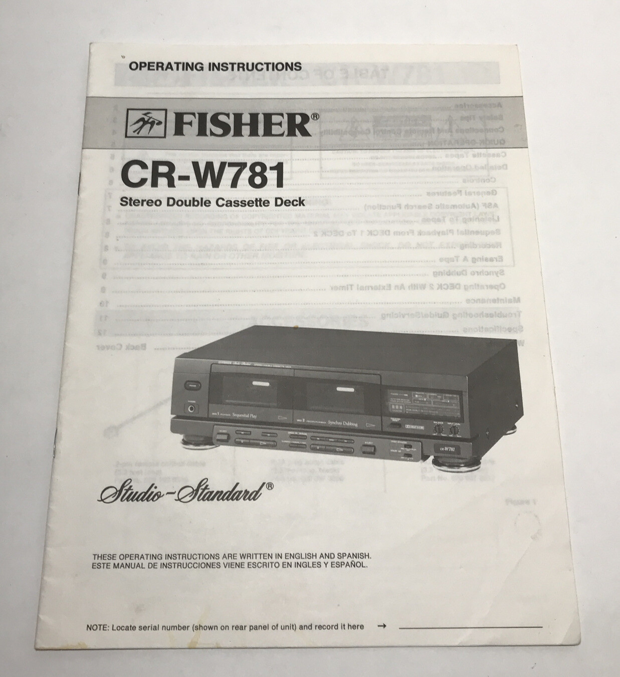 Fisher CR-W781 Double Cassette Deck User Manual – Operation Guide