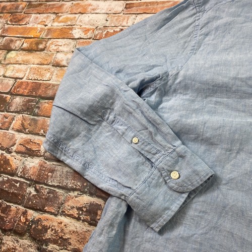 M&S Collection Shirt Adult Extra Large Blue Button Up Linen Preppy Casual Mens - Picture 3 of 11