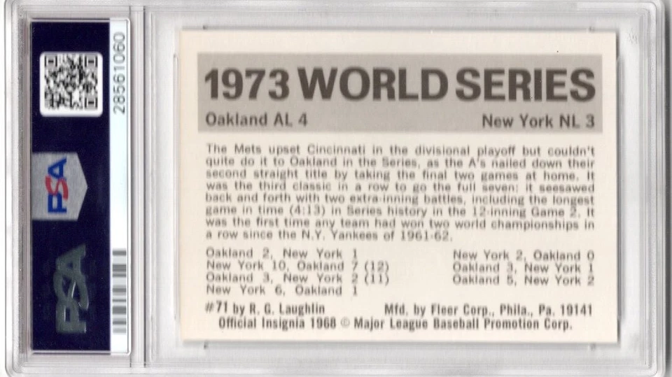 Fleer Laughlin 1973 Serie Mundial #71 1971 PSA 9 ¡Tarjeta de extensión como nueva (en buen estado)! ¡Raro! Foto 2 de 2