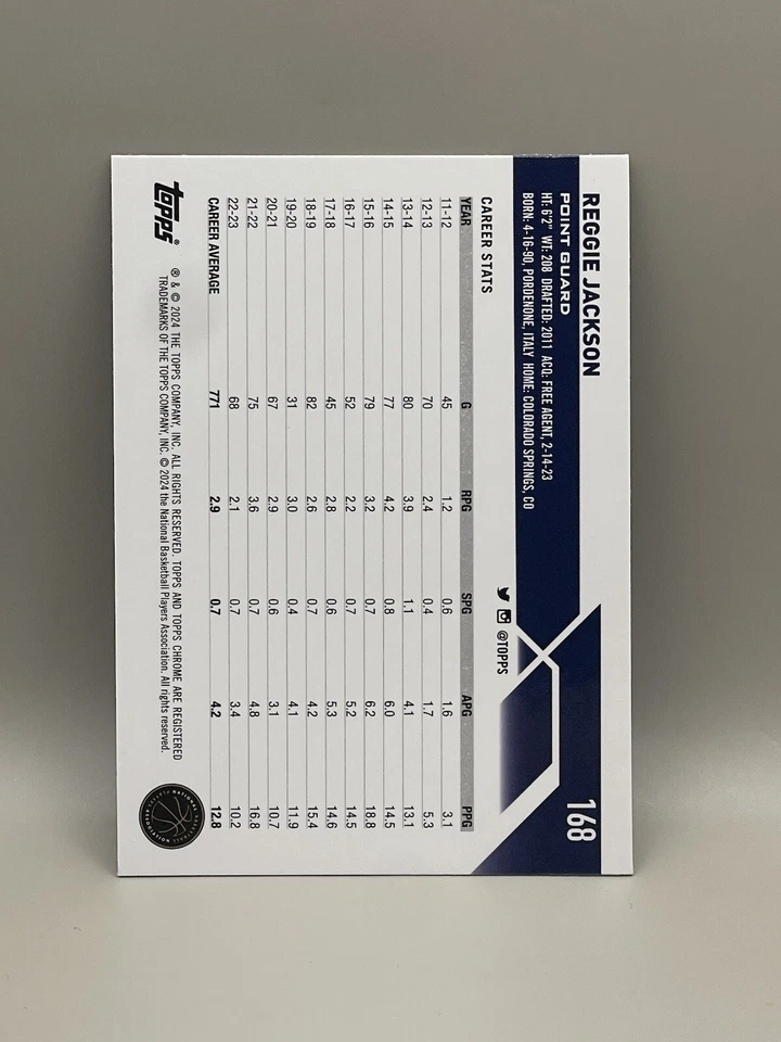 Reggie Jackson - Nuggets - Topps Chrome 2023/24 - Green Logo Refractor - #168 - Image 3 of 3