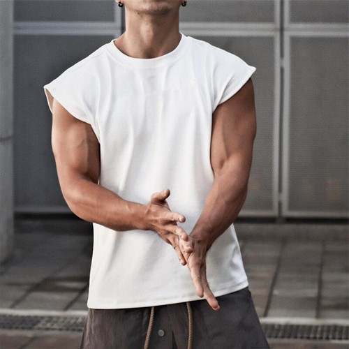 Mens Sleeveless Muscle Tee Cotton Solid Blank Tank T Shirt Hot Summer Gym Top - Picture 18 of 29