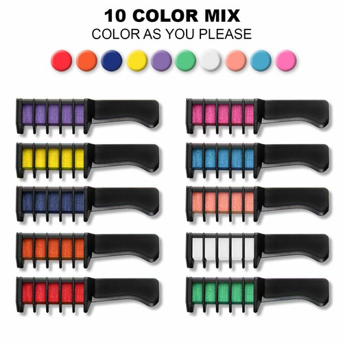 10 Colour Hair Comb Kit Temporary Washable Dye Brush Kids Boys Girls Party Au - Picture 3 of 12