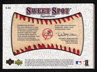 Roger Clemens 2001 Upper Deck Sweet Spot Signatures #S-RC Auto 