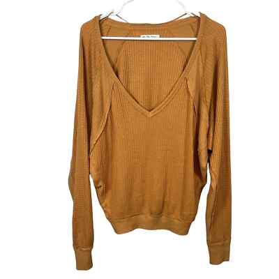 We The Free Mustard Yellow Waffle Knit Deep V-neck Loose Long