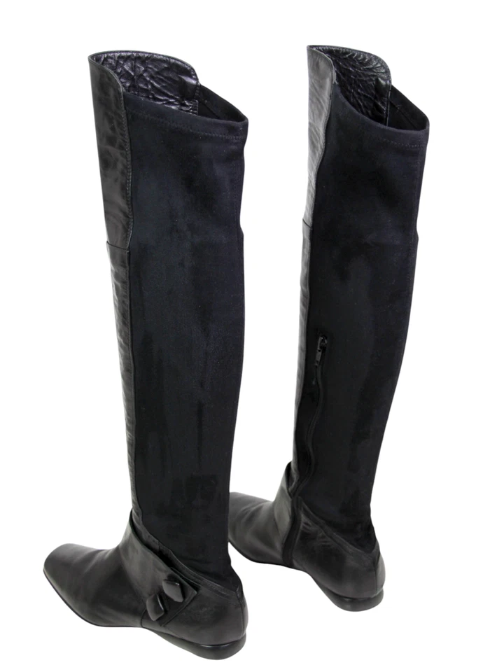 Manas Lea Foscati BOTAS DE MONTAR ALTAS NEGRAS DE CUERO REAL GAMUZA ZAPATOS Talla 39 Foto 4 de 4