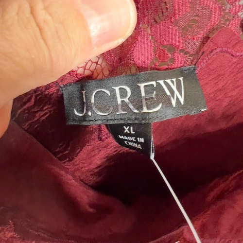 J.Crew Womens $98 Lace-trim camisole top textured satin Burgundy Size XL CD033 - Picture 4 of 6