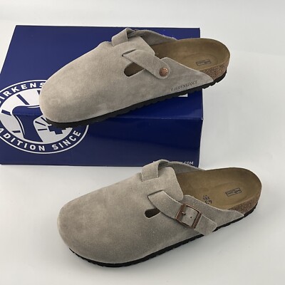 Birkenstock Boston Soft Footbed Taupe Suede Wide Men's Clogs