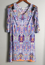 Ivy Lane Womens Small Dress Multi Foral V Neck Abstract Cold Shoulder Cutouts