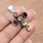 Citrine Topaz & Garnet Cut Gemstone 925 Sterling Silver Shining Cross Pendant