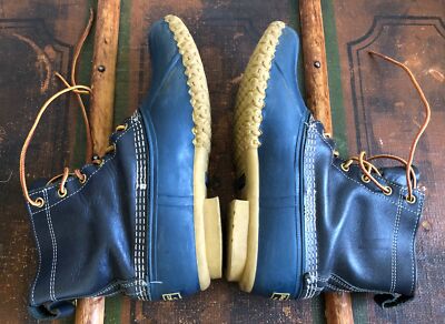 VTG LL BEAN BOOTS USA MAINE-MADE LEATHER NAVY BLUE DUCK  display picture 1
