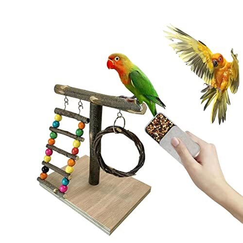2pcs Bird Stands for Parrots Tabletop Bird Training Stand SetNatural Portable...