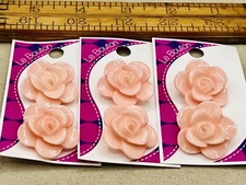3 Cards Novelty Buttons Light Pink Rose Blumenthal Lansing Sewing Crafts