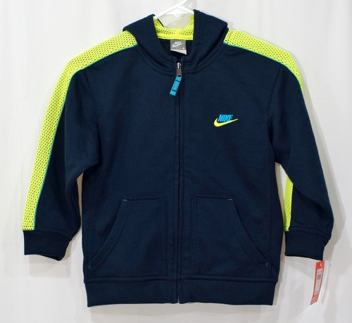 Nike Boy's hoodie Jacket Navy/ Neon Yellow Sz 6 NWT
