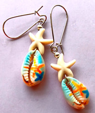 STARFISH Painted COWRIE SHELL dangle earring kidney wire handcrafted ACTA