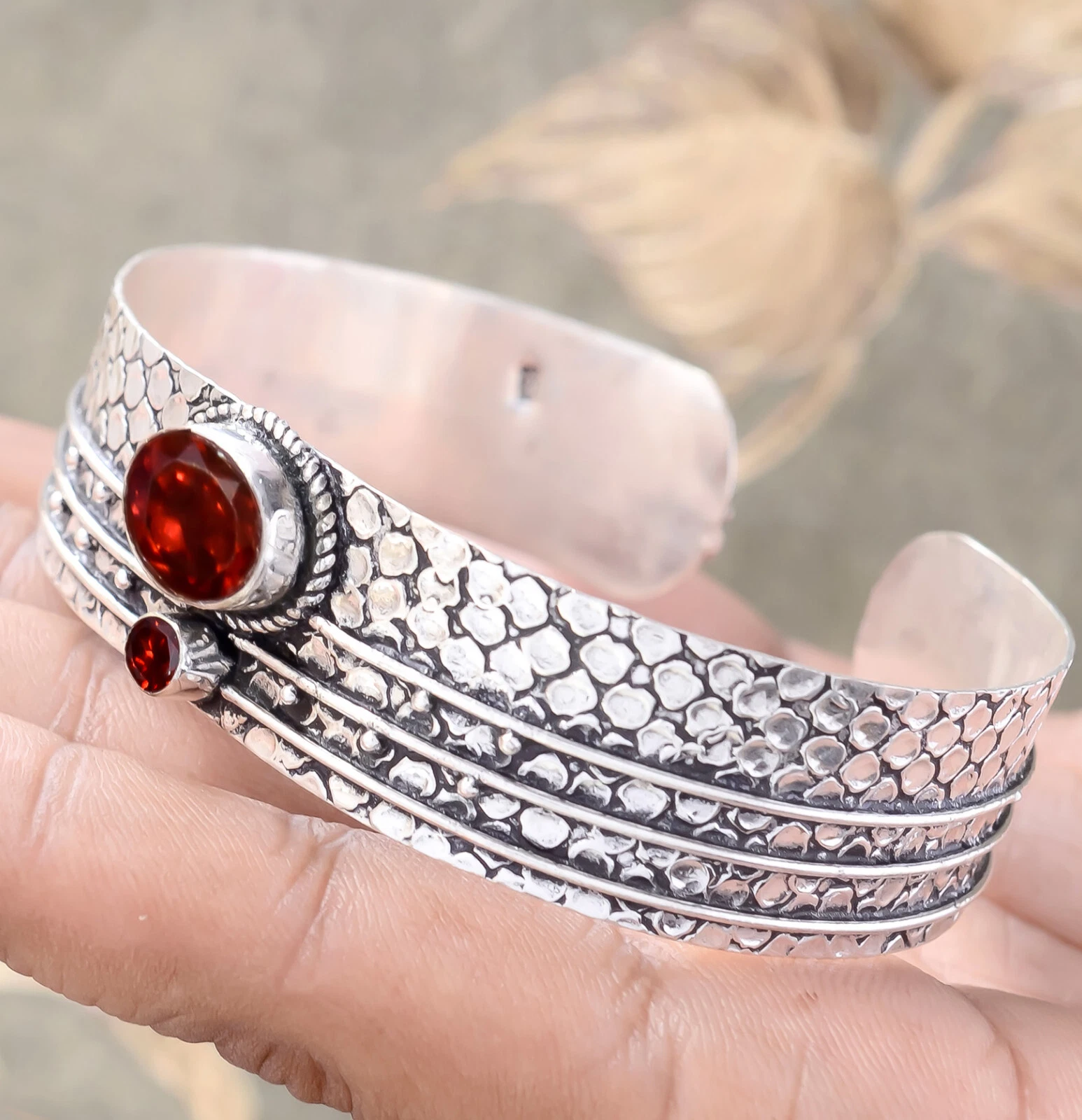 VALENTINO Elegante Bracciale Bracciale Pietra Preziosa Granato Sfacciato Argento Sterling 925 Braccialetto Gioielli