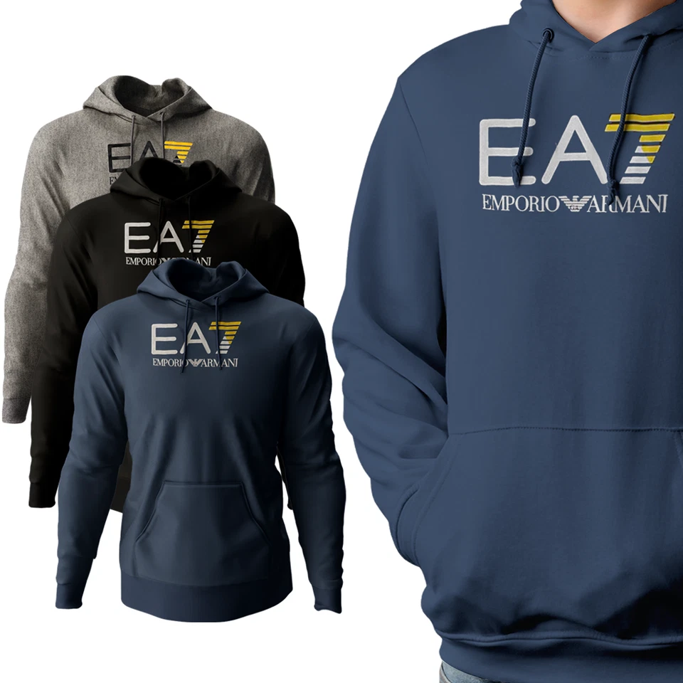 Emporio Armani EA7 Mens Hooded Sweatshirt Big  Logo Long Sleeve hoodies S to 2XL - Image 2 of 4