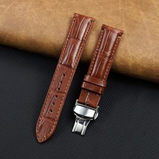 21mm Brown Leather Watch Band Men Deployment Buckle Real Crocodile Watch Strap