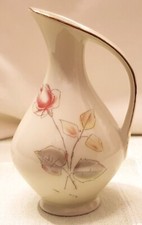 Plankenhammer Floss Henkelvase, Moosrosen Dekor, Goldrand, 50er-60er Jahre
