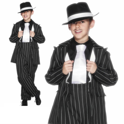 Jungen Gangster Zoot Anzug Kostüm Nadelstreifen Mafia Bugsy Malone Kostüm