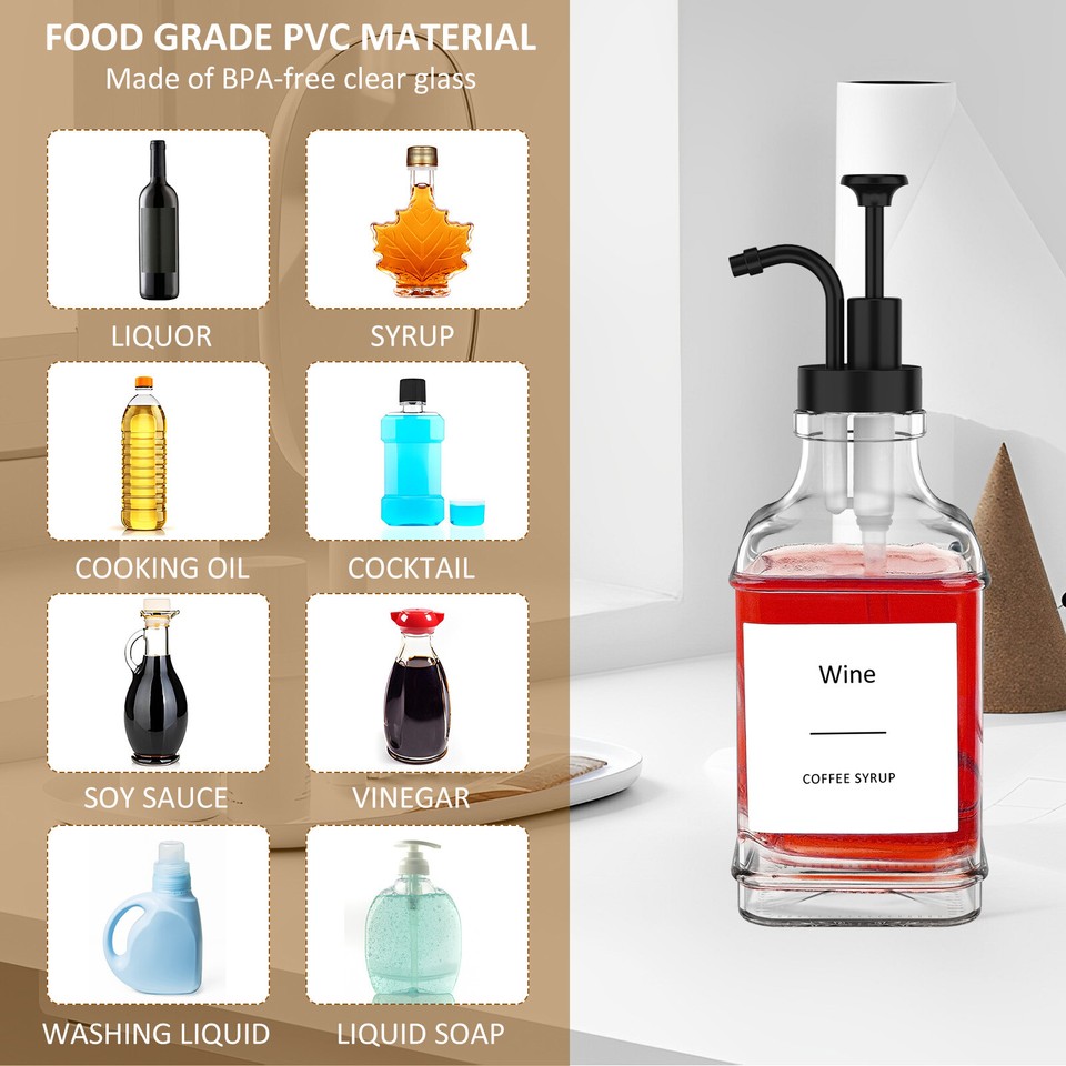 2Pcs Coffee Syrup Dispenser 500ml Glass Syrup Dispenser Bottle with 36🌈