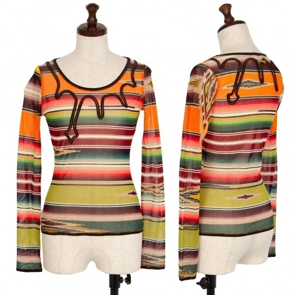 Jean Paul GAULTIER FEMME Striped Mesh T Shirt Size 40 K 113100