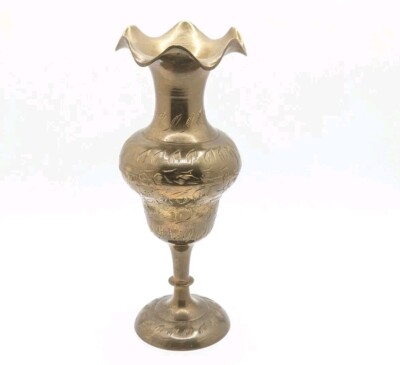 Vintage Bud Ruffled Rim Vase Engraved Floral Bread Flower Woodland Boho Bohemian