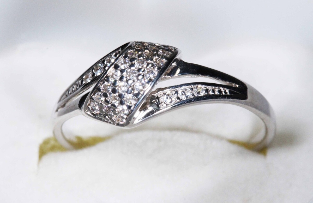 Bague Classique D'Argent de Loi Avec Salle Bain Rhodium Multi UK Zircons B