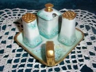 PL Limoges Hand Painted Forget-Me-Nots Salt, Pepper and Mustard Condiment Tray