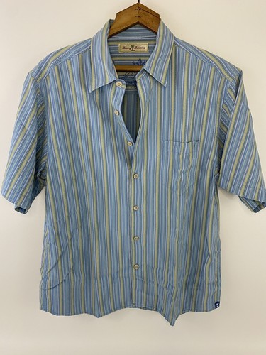 tommy bahama 100 Blue silk casual shirt mens sz L