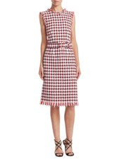 NWT $2.4K Oscar De La Renta Sleeveless Belted Houndstooth Pencil Dress, 4