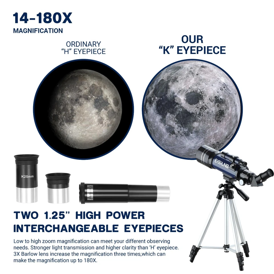 Telescope 36070 W/ High Tripod Mobile Holder 14X-180X for Moon Watching Kid Gift - Image 3 of 4
