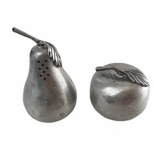 Vintage Pewter Salt and Pepper Shaker Set Apple and Pear Fruit Kirk Stieff?