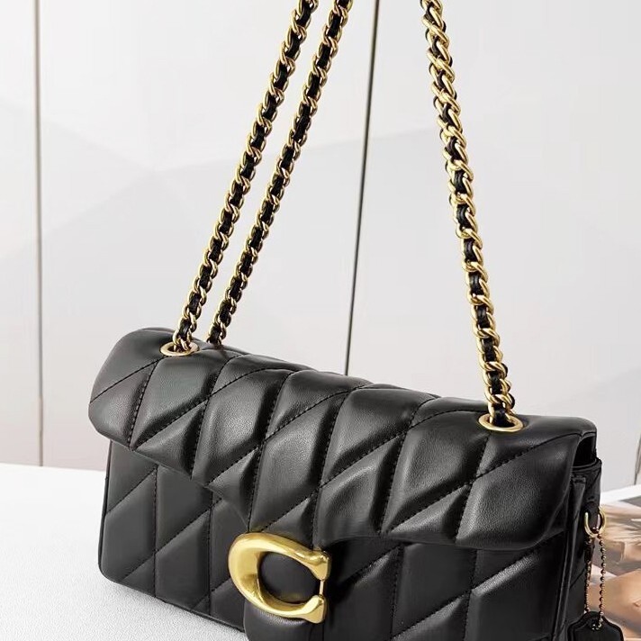 COACH Tabby 26 Quilted Shoulder Bag Leather Black/Gold CP150